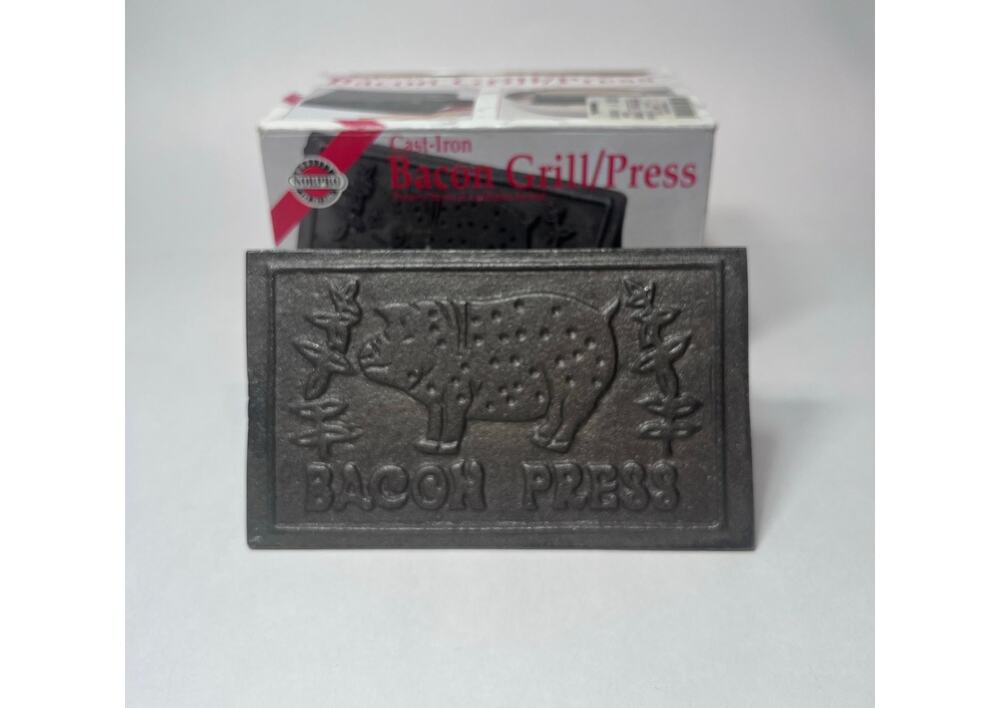 Bacon Press Cast Iron Wood Handle Grill Pressing Steak Cooking Burger Ham BBQ